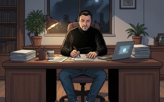 Consultant préparant sa facture mensuelle